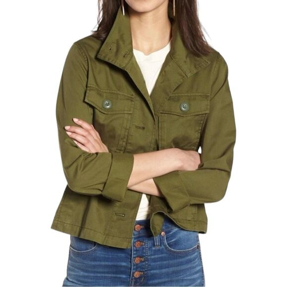 Madewell Crop Anorak Jacket In Desert Olive, 2 Patch and 2 Side Seam Pockets, XS - Picture 1 of 16